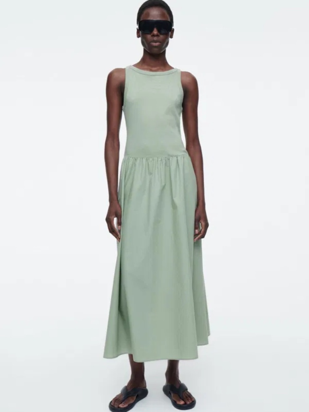 COS Contrast-Panel Maxi Dress Sage Green Size M
